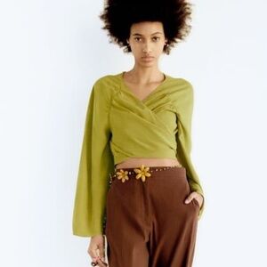 Brand new Zara Olive Green Cropped wrap over tie Top